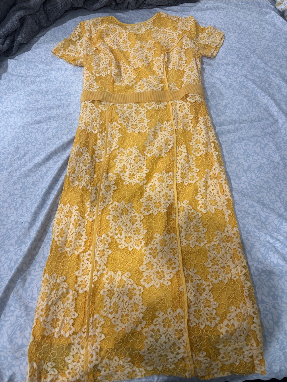 Yellow Floral Lace A-Line Girls' Formal Dress with Belt